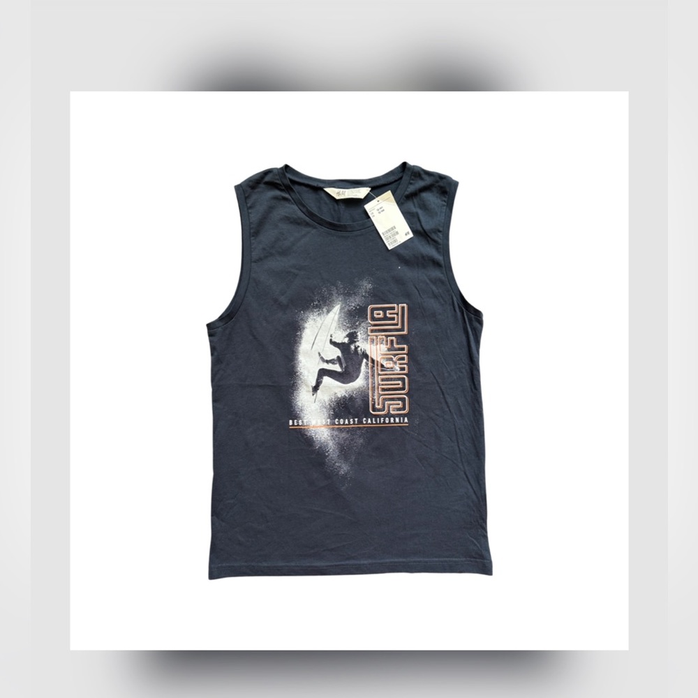 NWT BOYS H&M CUT OFF SLEEVE T-SHIRT / SIZE 12-14Y